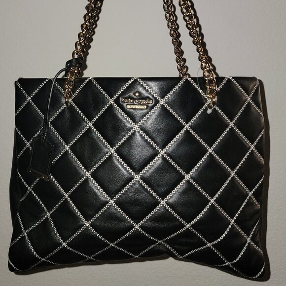 🎉 RARE KATE SPADE LEATHER QUILTED TOTE with KATE SPADE DUST BAG BUNDLE - Picture 1 of 9